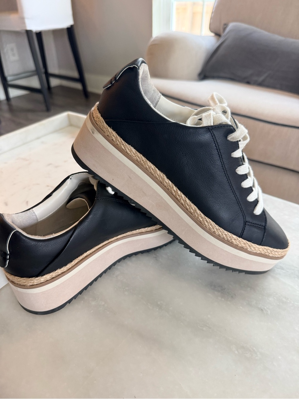 Dolce Vita Tinley Black Platform Sneakers with Blush stripe sole